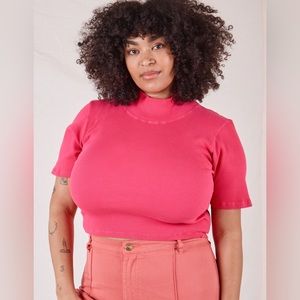 Big Bud Press Half Sleeve Cropped Turtleneck in Hot Pink Size 1XL